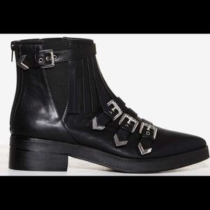 Nasty Gal Black Fringe Pointed Buckled Boots 9